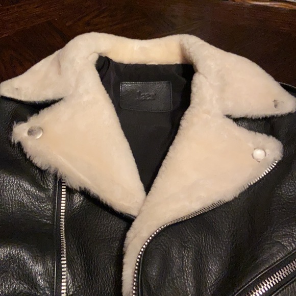 Shearling leather fur coat jacket white / cream and black - Picture 10 of 16